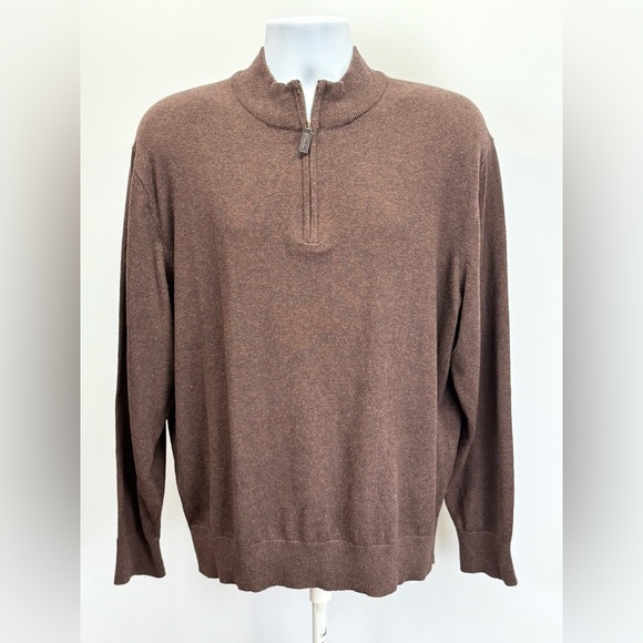 DANIEL CREMIEUX Men's Brown Cotton/Cashmere 1/4 Zip Sweater size XL - Picture 1 of 11